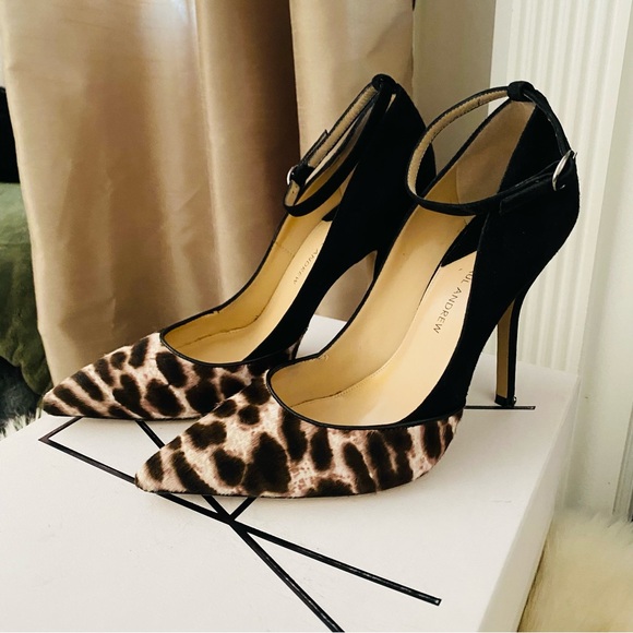 Animal Print PAUL ANDREW Ponyhair Suede Pointed Toe Ankle Strap Heels - Picture 2 of 16